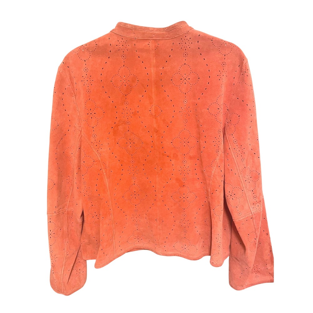 Susan Bristol Suede Laser Cut Button Front Jacket Coral Size 16 - Picture 5 of 6